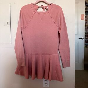 Free People Pink Peplum Sweatshirt Small Boho Ruffle Hem Tie Back Top